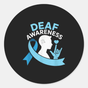 Deaf Awareness Month Blue Ribbon Asl Cochlear Impl Classic Round Sticker