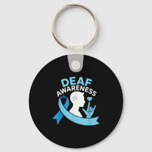 Deaf Awareness Month Blue Ribbon Asl Cochlear Impl Keychain