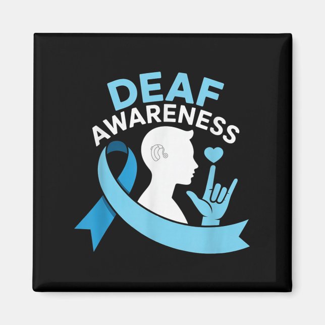 Deaf Awareness Month Blue Ribbon Asl Cochlear Impl Magnet (Front)