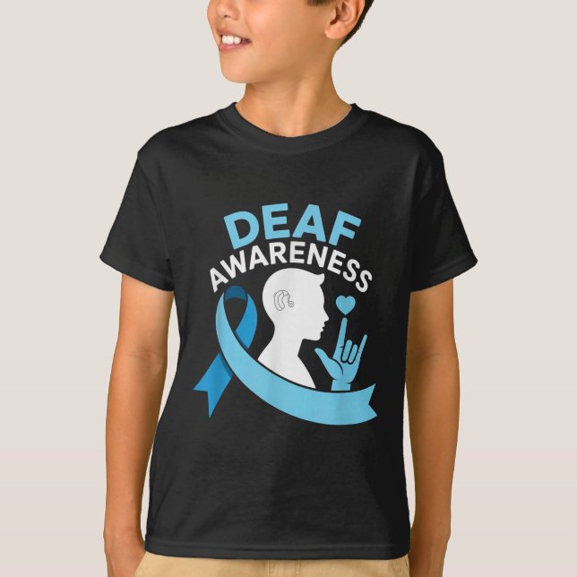 Deaf Awareness Month Blue Ribbon Asl Cochlear Impl T-Shirt (Front)