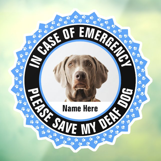 Deaf Dog Safety Alert First Responder Photo Name Window Cling (Sheet 3)