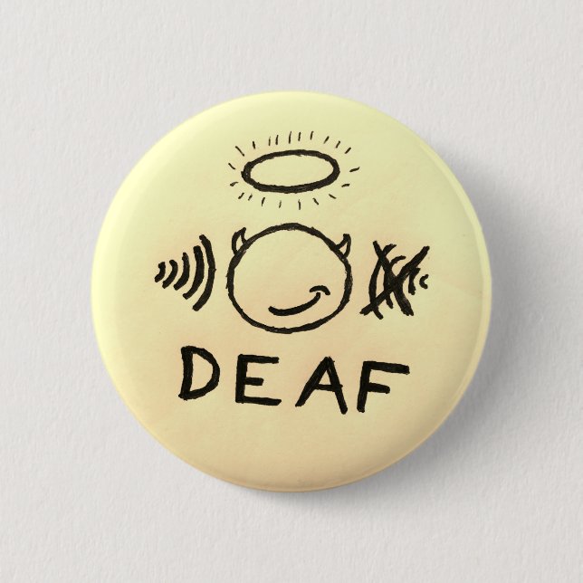 Deaf In One Ear Angel/Devil 2 Inch Round Button (Front)