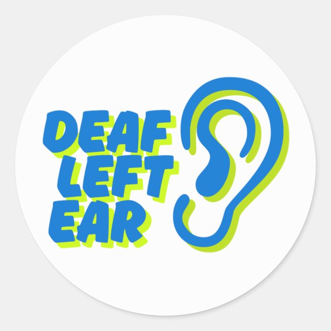deaf left ear white background classic round sticker (Front)