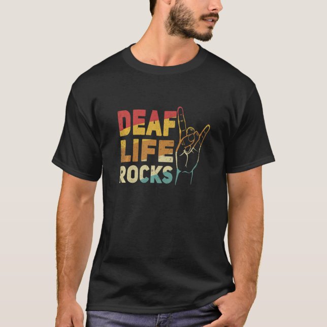 Deaf Life rocks Hand Sign Language ASL Hand gestur T-Shirt (Front)