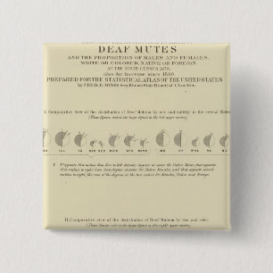 Deaf Mutes, Statistical US Lithograph 1870 2 Inch Square Button