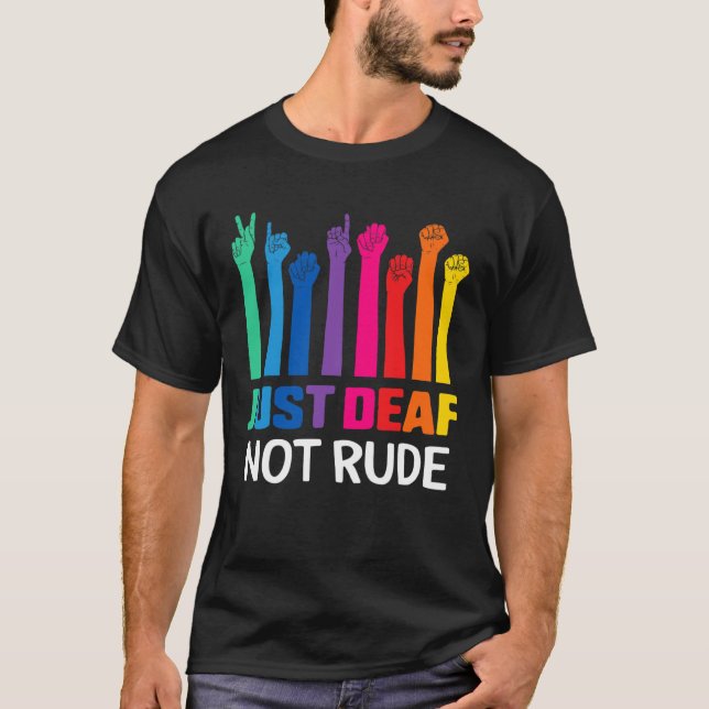 Deaf Not Rude Deaf Awareness Yellow Ribbon Asl Lan T-Shirt (Front)