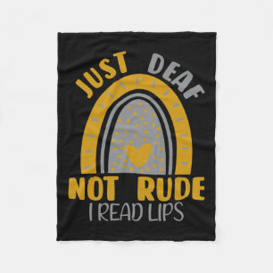 Deaf Not Rude Rainbow Deaf Awareness Asl Sign Lang Fleece Blanket