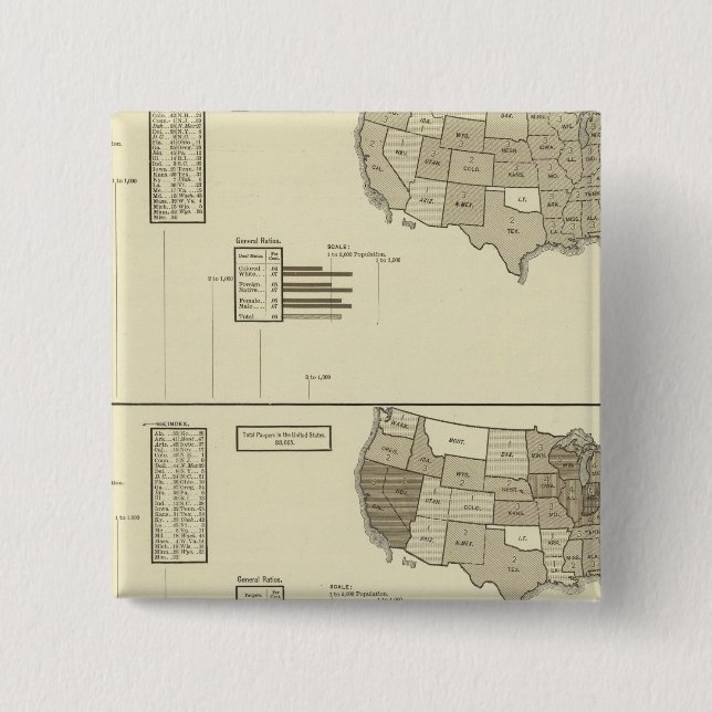 Deaf, Paupers, Prisoners statistical map 2 Inch Square Button (Front)