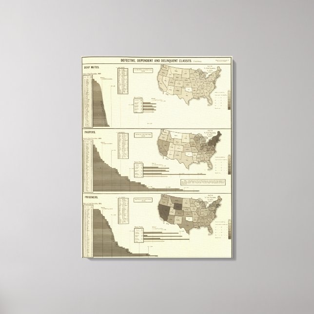 Deaf, Paupers, Prisoners statistical map Canvas Print (Front)