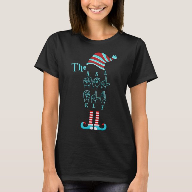 Deaf Pride ASL Sign Language Elf Christmas Family  T-Shirt (Front)
