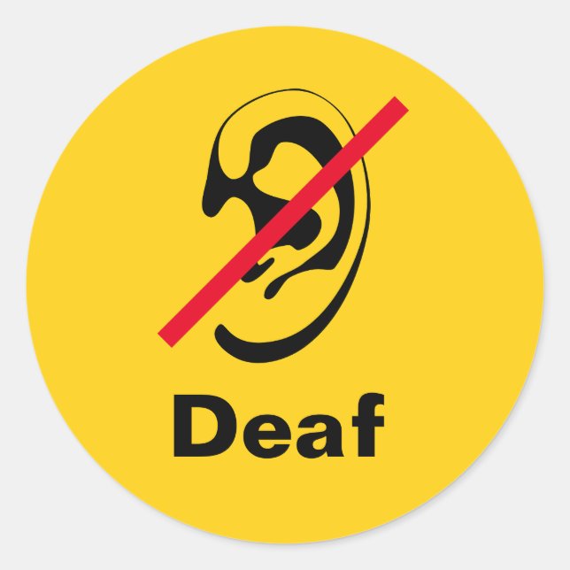 Deaf yellow classic round sticker (Front)