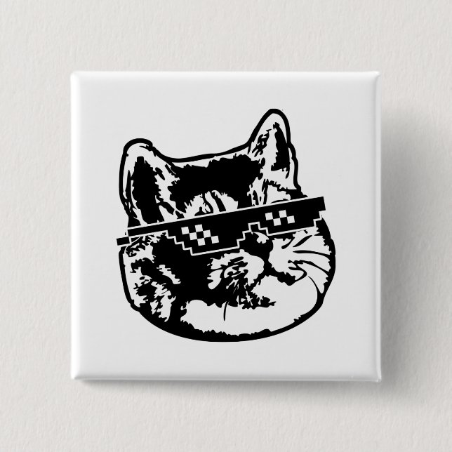 Deal With It Glasses Cat Meme 2 Inch Square Button (Front)