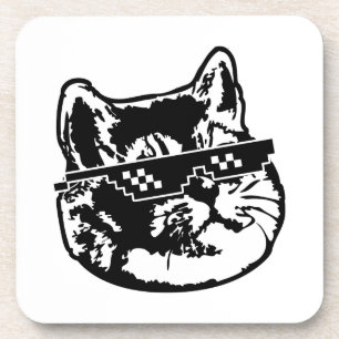 Deal With It Glasses Cat Meme Coaster
