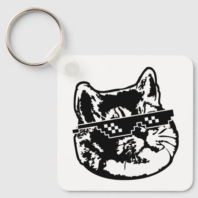 Deal With It Glasses Cat Meme Keychain (Front)