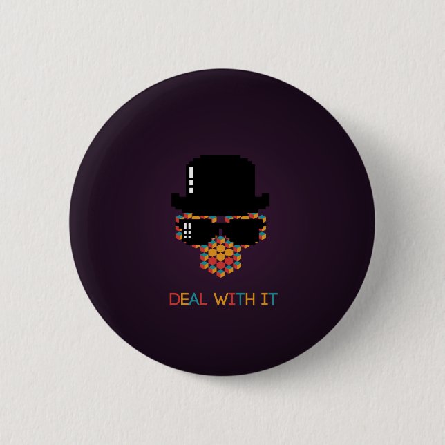 Deal with it - pattern monkey with a pixel hat 2 inch round button (Front)