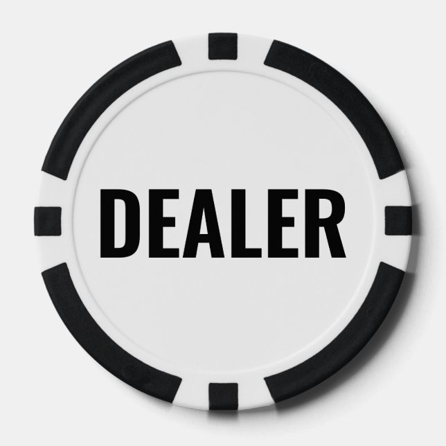 Dealer Simple Black White Text Poker Chips (Front)