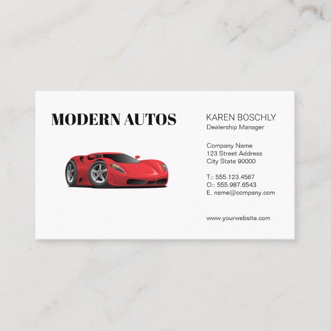 Dealership | Red Sports Car | Auto Services Business Card (Front)