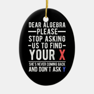 dear algebra please stop asking us to find your x  ceramic ornament