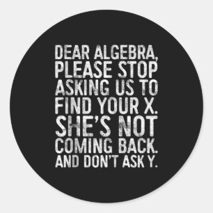 Dear Algebra Please Stop Asking Us To Find Your X Classic Round Sticker
