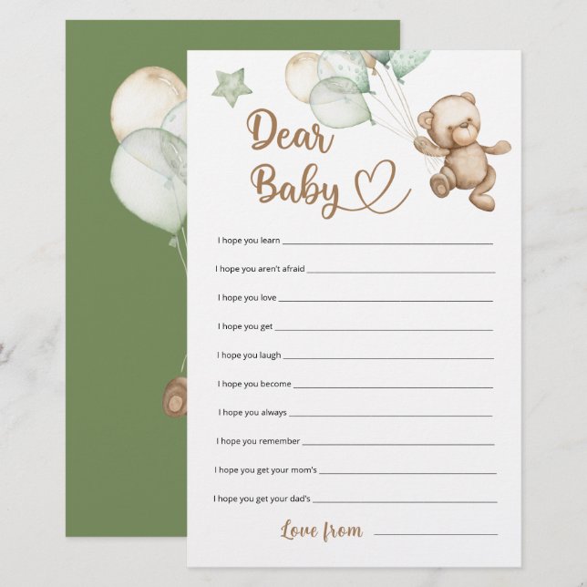 Dear Baby Teddy Bear Baby Shower (Front/Back)