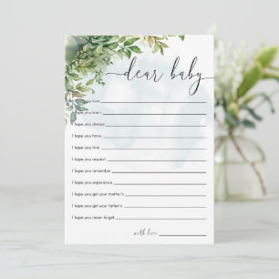 Dear Baby Watercolor Greenery Baby Shower Game Invitation