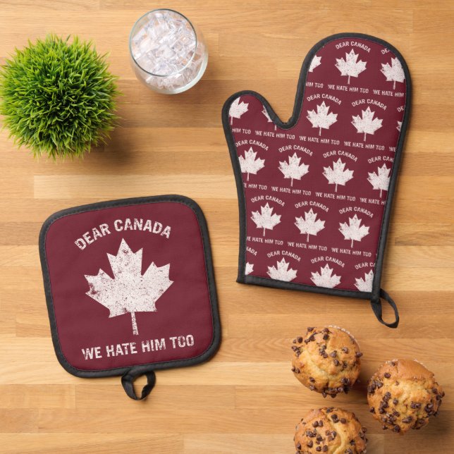 Dear Canada We Hate Him Too Political Protest Oven Mitt & Pot Holder Set (Top Down)