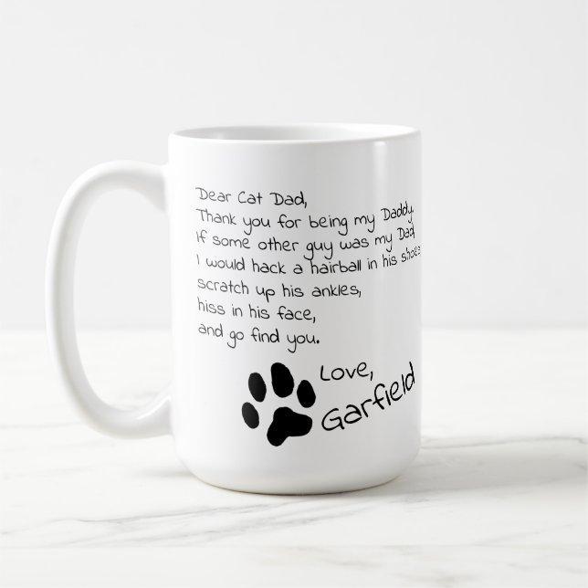 Dear Cat Dad Mom Customizable Pet Name Coffee Mug (Left)