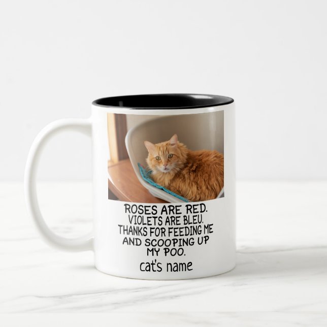 Dear Cat Dad photo collage and cat's name Two-Tone Coffee Mug (Left)