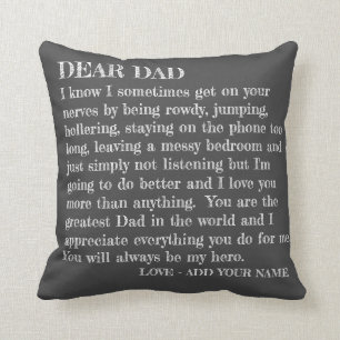 Dear Dad Funny Love Daughter Letter Personalized Throw Pillow