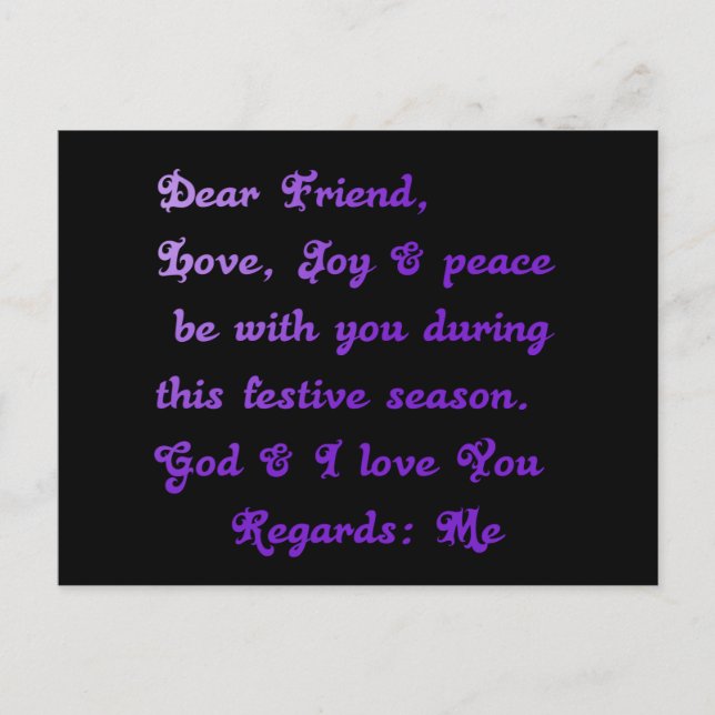 "Dear Friend" Festive Season Greeting Postcard (Front)