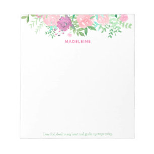 Dear God, dwell in my heart Pink Floral Watercolor Notepad