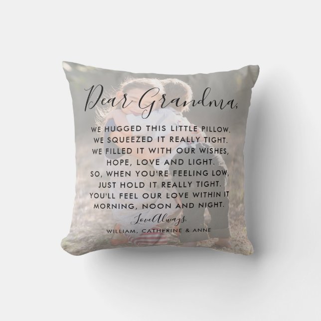 Dear Grandma Custom Message Photo  Mother's Day Throw Pillow (Front)