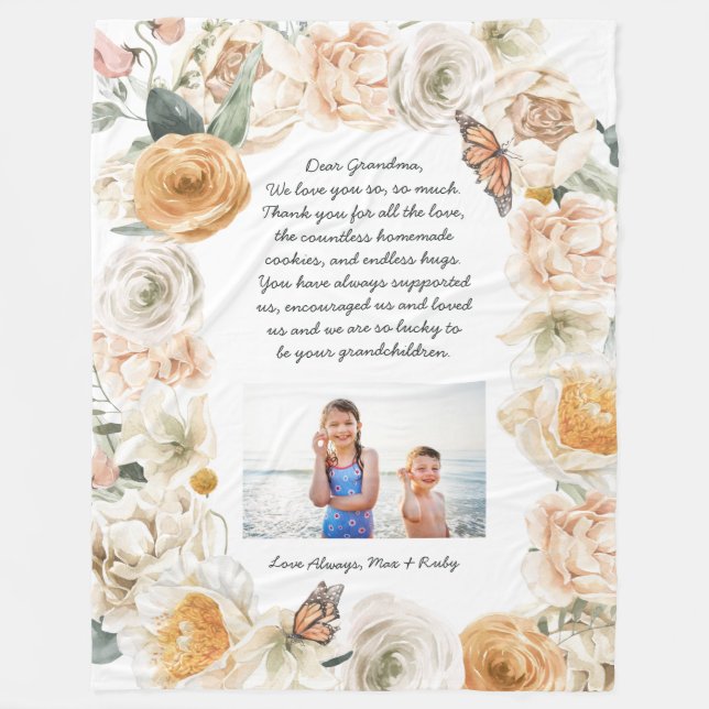 Dear Grandma | Photo & Letter Personalized Fleece Blanket (Front)