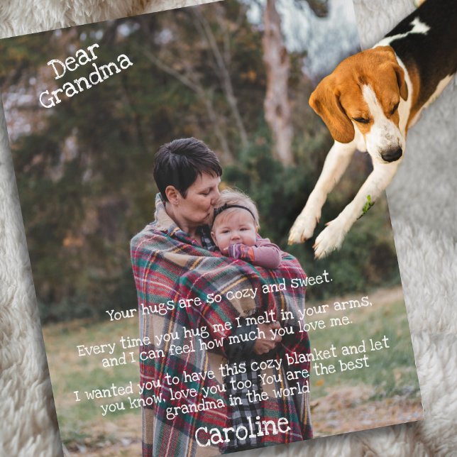 Dear Grandma Your Hugs Cozy and Sweet Photo Fleece Blanket (Creator Uploaded)