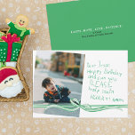 Dear Jesus Green Crayon note Photo Christmas Card<br><div class="desc">Capture the magic of Christmas through the eyes of a child with the "Dear Jesus Photo Christmas Card." This heartwarming card features a photo of your anxious child eagerly awaiting the arrival of Christmas, accompanied by a handwritten note in crayon addressed to Jesus. The child's birthday wish for the Savior...</div>