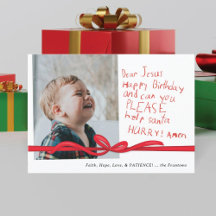 "Dear Jesus" Red Crayon note Photo Christmas Card