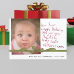 Dear Jesus Wine Crayon note Photo Christmas Card<br><div class="desc">Capture the magic of Christmas through the eyes of a child with the "Dear Jesus Photo Christmas Card." This heartwarming card features a photo of your anxious child eagerly awaiting the arrival of Christmas, accompanied by a handwritten note in crayon addressed to Jesus. The child's birthday wish for the Saviour...</div>