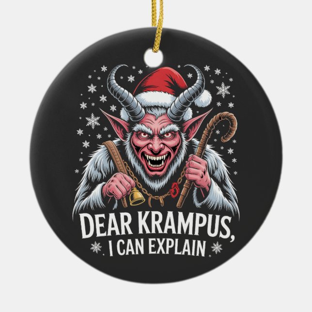 Dear Krampus I Can Explain Christmas Santa  Ceramic Ornament (Front)