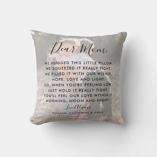 Dear Mom Custom Message Script Photo Mother's Day Throw Pillow (Front)