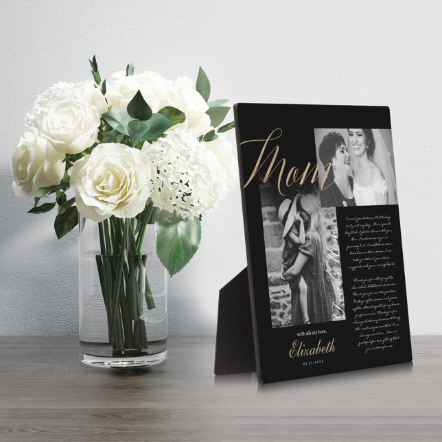 Dear Mom | Gold Mom Script Wedding Message Photo Plaque (Creator Uploaded)