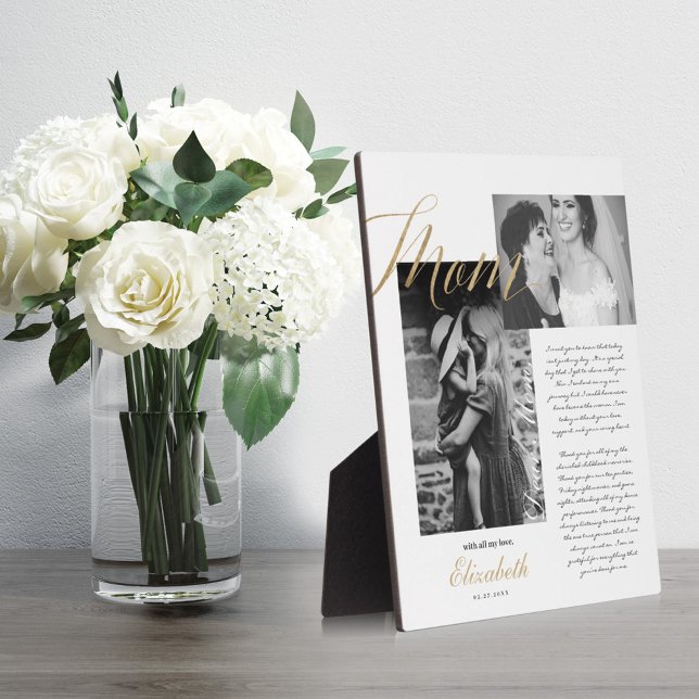 Dear Mom | Gold Mom Script Wedding Message Photo Plaque (Creator Uploaded)