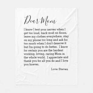 Dear Mom Love Letter From Teen Child Personalized  Fleece Blanket