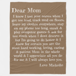Dear Mom Typography Letter Beige Personalized Fleece Blanket