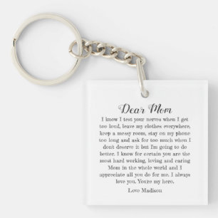 Dear Mom Typography Letter Personalized Keychain