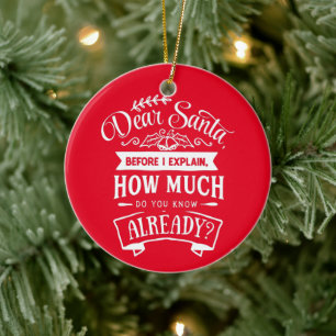 Dear Santa Before I Explain Funny Christmas Quote Ceramic Ornament