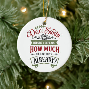 Dear Santa Before I Explain Funny Christmas Quote Ceramic Ornament