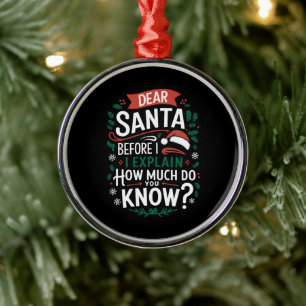 Dear Santa Before I Explain How Much Do You Know Metal Ornament