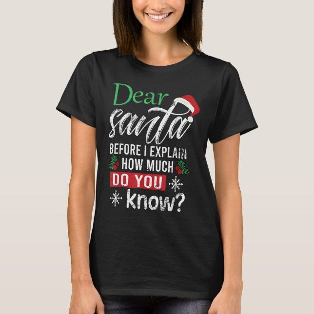 Dear Santa Before I Explain How Much Do You Know X T-Shirt (Front)