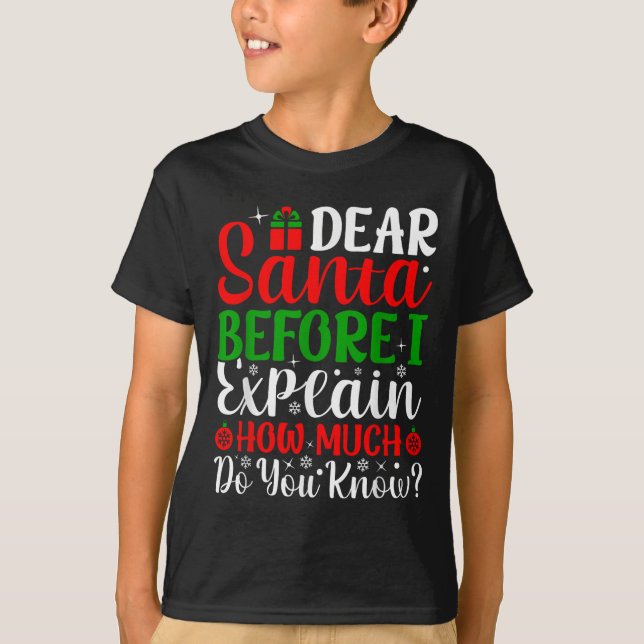 Dear Santa Before I Explain How Much Do You Know X T-Shirt (Front)