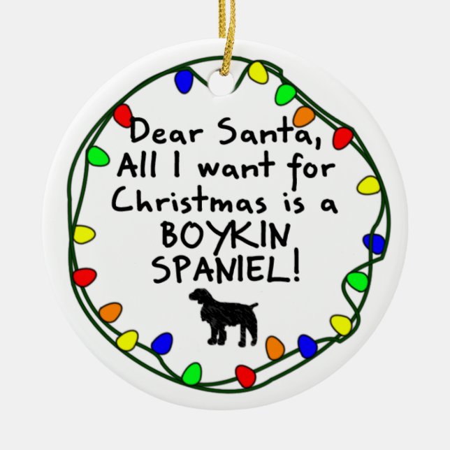 Dear Santa Boykin Spaniel Ceramic Ornament (Front)